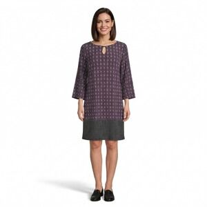 Dana Buchman Womens XL Purple Geometric Tile Print Keyhole Dress 3/4‎ Sleeve